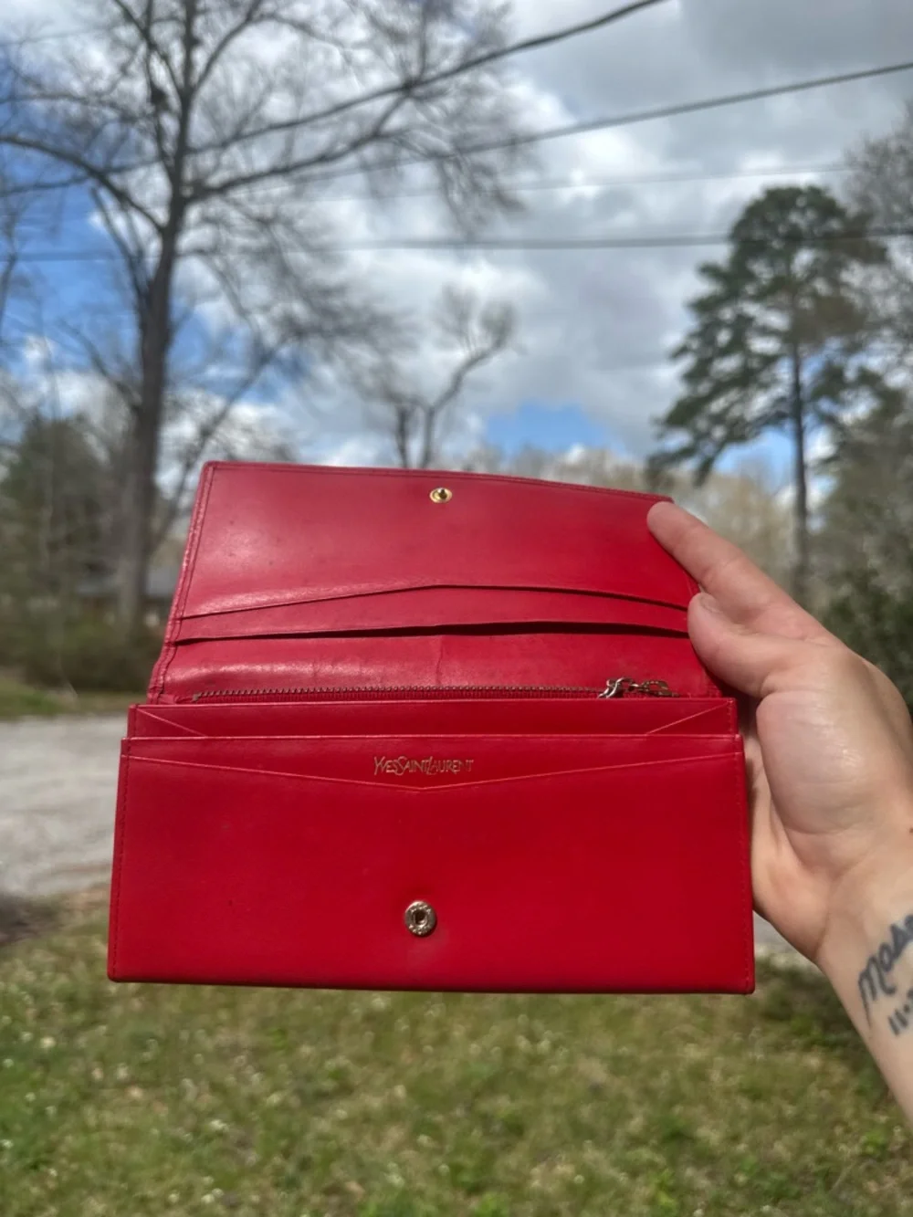 Yves Saint Laurent Red Embossed Monogram Chain Shoulder Bag - Picture 3 of 4